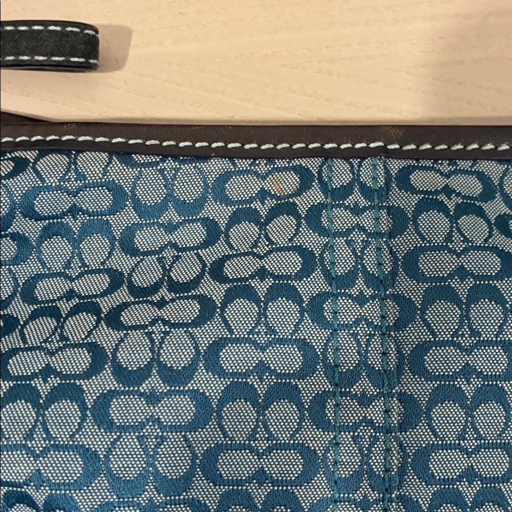Coach Blue Signature Canvas Shoulder Bag with Suede Trim - Picture 3 of 10